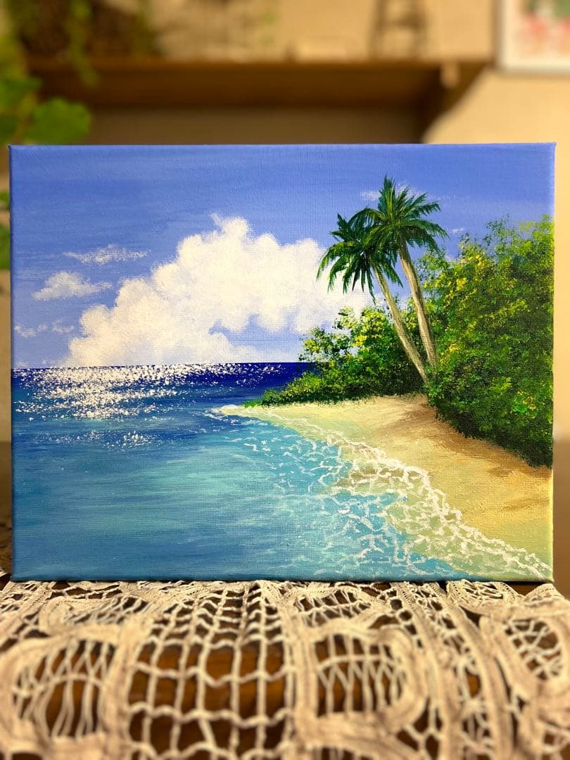 し*け様 風景画　アクリル絵画　キラキラ輝く南の島