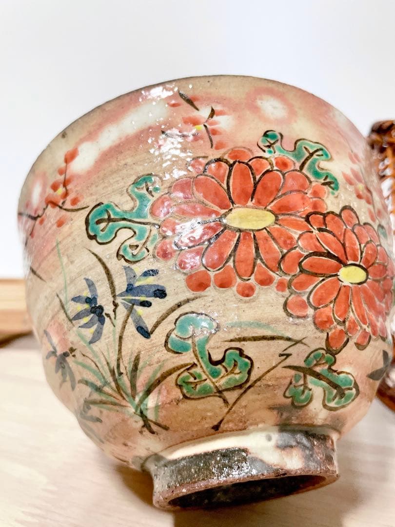 京焼　作家　抹茶椀　茶道　茶碗　手描き　菊