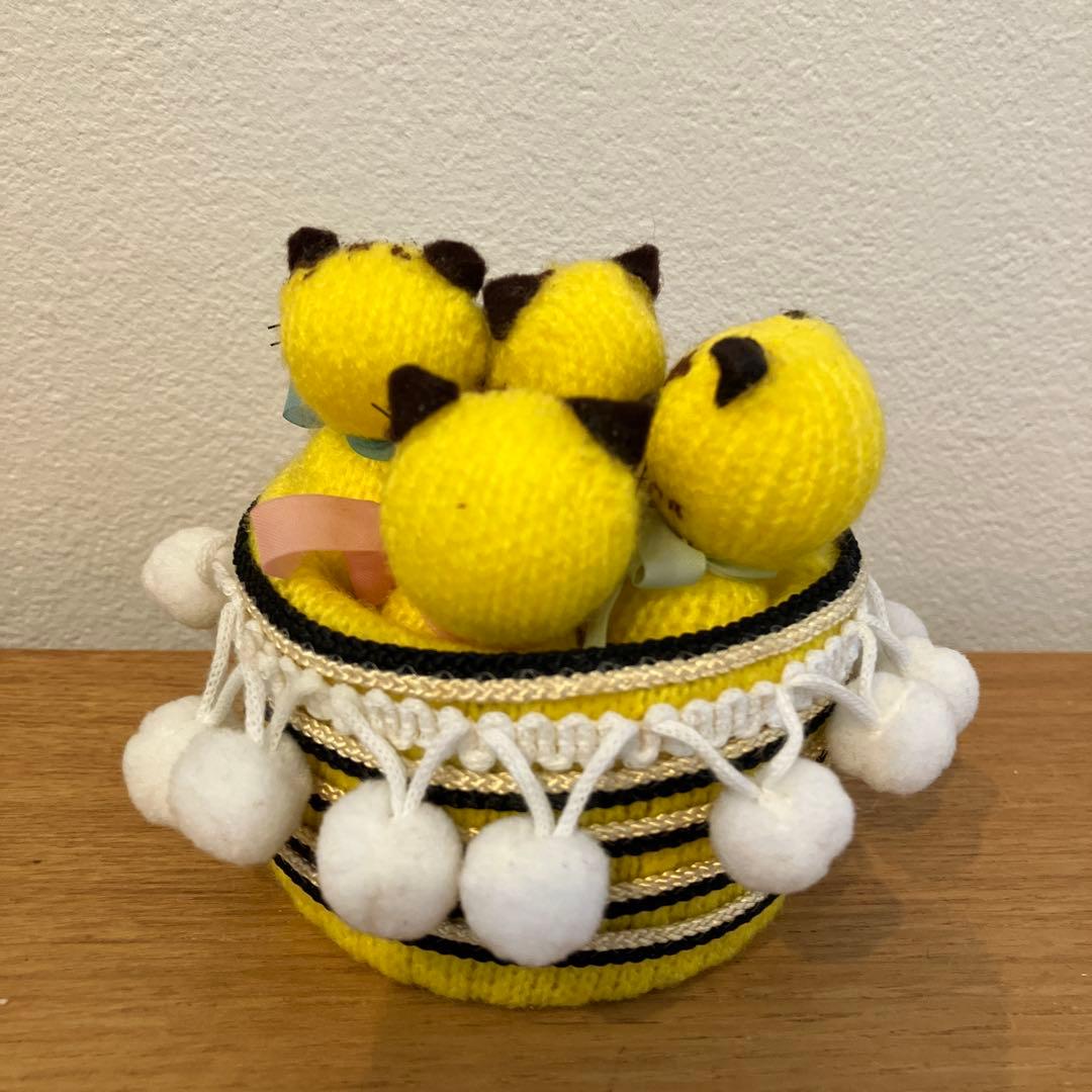 A-壁 レトロ 仲良しトラの親子 ぬいぐるみ置物 バスケット入り 虎 トラ