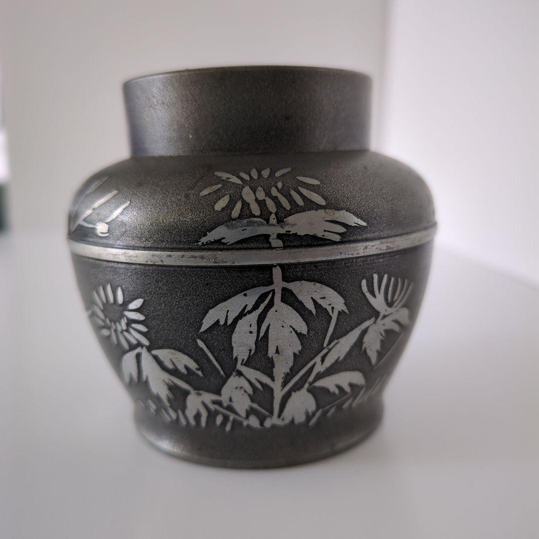 乾茂號造 茶筒 茶入 茶道具 蓋付 錫製 刻印あり
