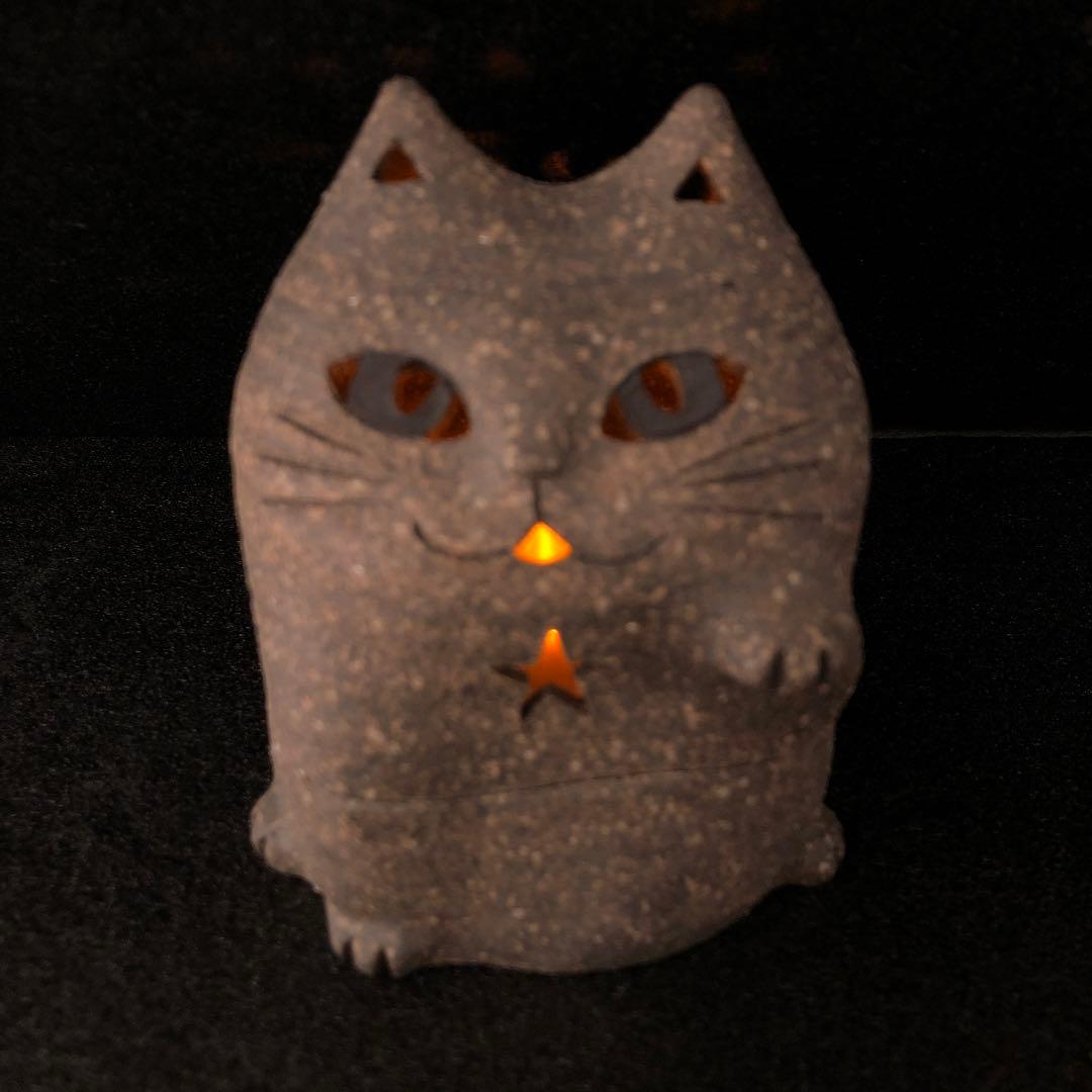 【新品】招き猫 泰木窯 作家 焼き物 キャンドルホルダー 置物 H10cm