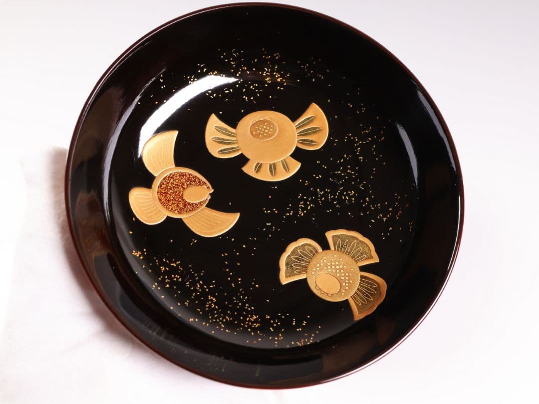 【CM429】天然木漆塗 ふくら雀金蒔絵 溜塗内黒 煮物椀一客 福良雀 大正昭和