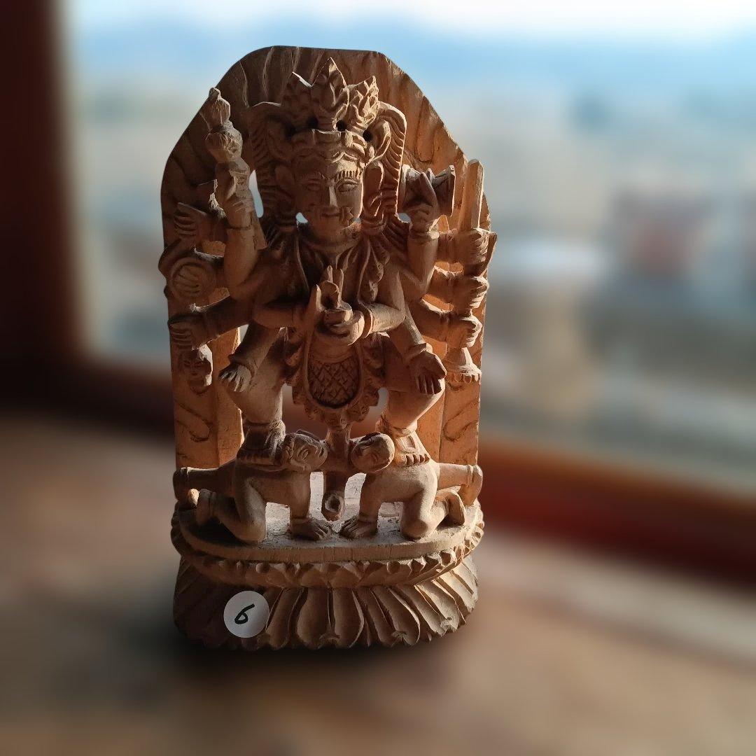 5.インドヒンズー教神木製神像 彫刻 約30cm、極小品