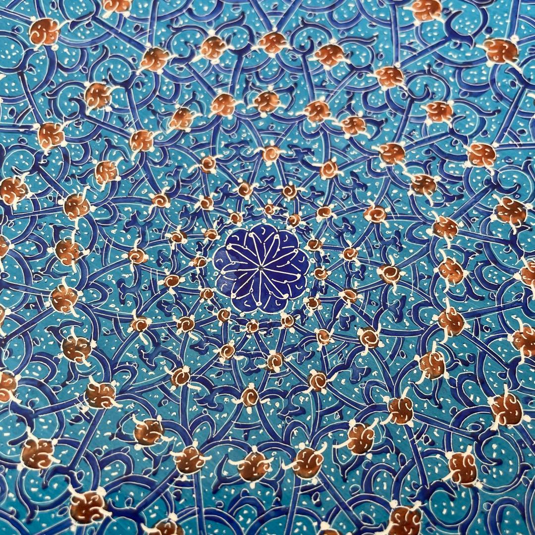 イラン　細密画　ミーナカーリー　ブルー　大皿　飾り皿　ハンドペイント　手描き