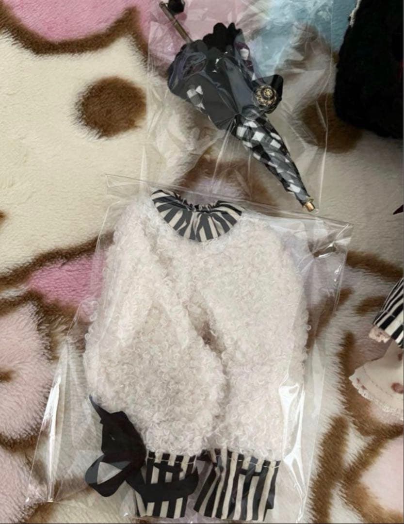 作家様 ブライスアウトフィットセット　ストライプワンピースウサ耳帽　リカちゃん服