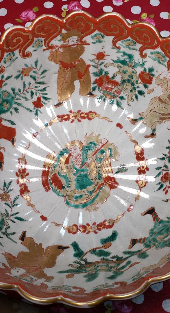 古伊万里色絵輪花深鉢