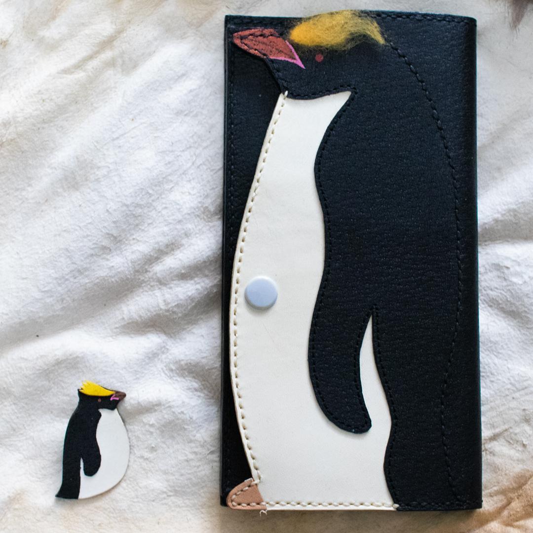 ペンギン(Macaroni Penguin)デザイン 牛革豚革レザー・長札入財布