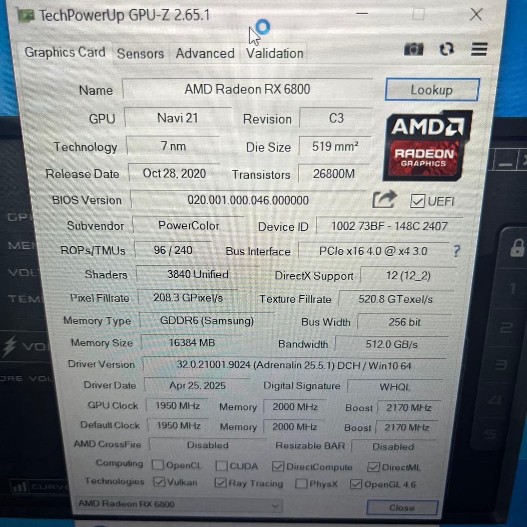 RX6800 PowerColor Red Dragon マイニング落ち