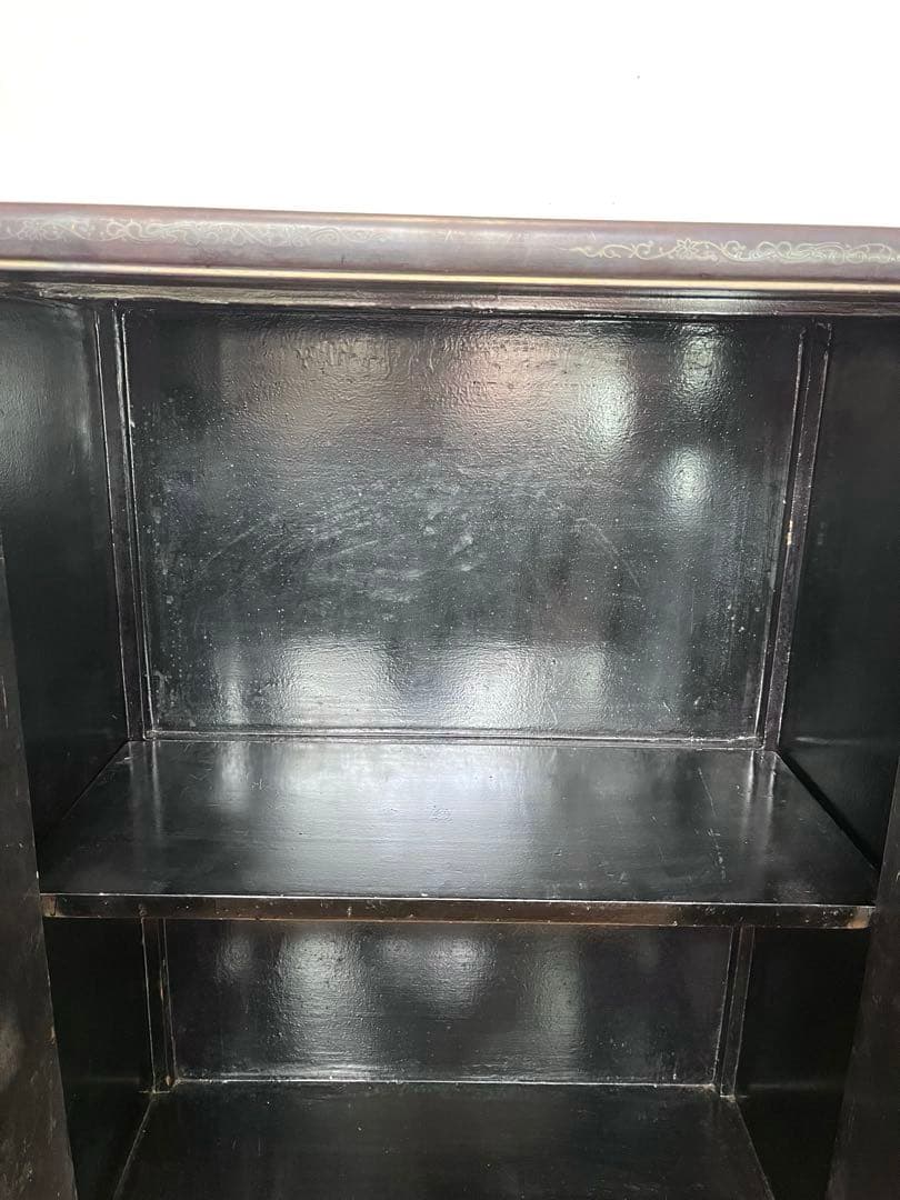 [送料無料　希少品] 時代物　中国家具　玉入漆金彩キャビネット