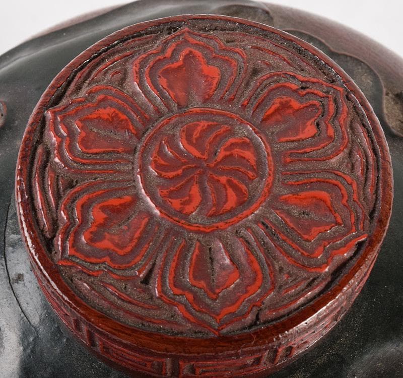 煎茶道具　天然木　漆塗　花漢詩刻　茶壷　時代箱　M　R5003
