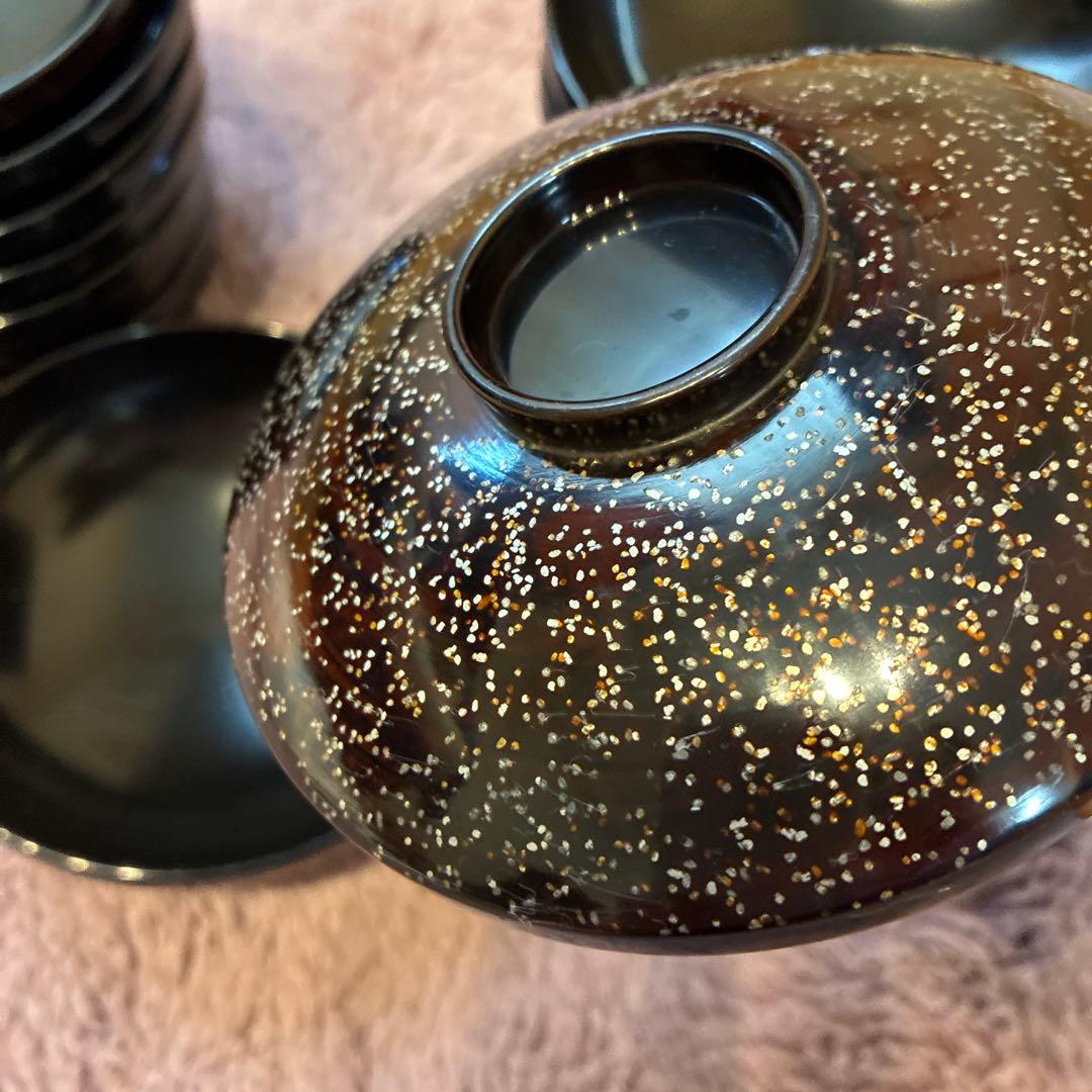 漆器 椀 9個セット 黒色 螺鈿細工