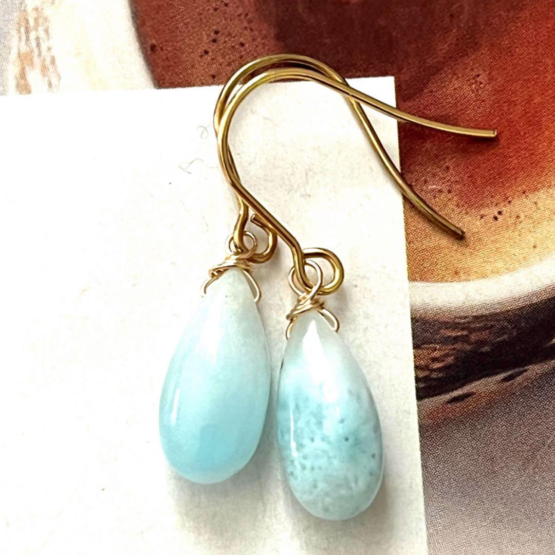 1点作品⭐︎ ペアシェイプ型ラリマーピアス　　イヤリングに変更可能☺︎