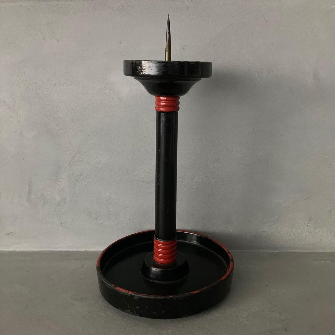 時代物 骨董 蝋台 蝋燭台 漆塗り古美術