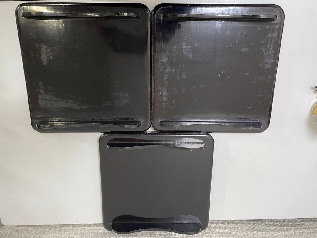 【現状品】漆器 溜塗 懐石 割烹 膳 懐石膳 四方盆 脚付 折敷 9枚 ②