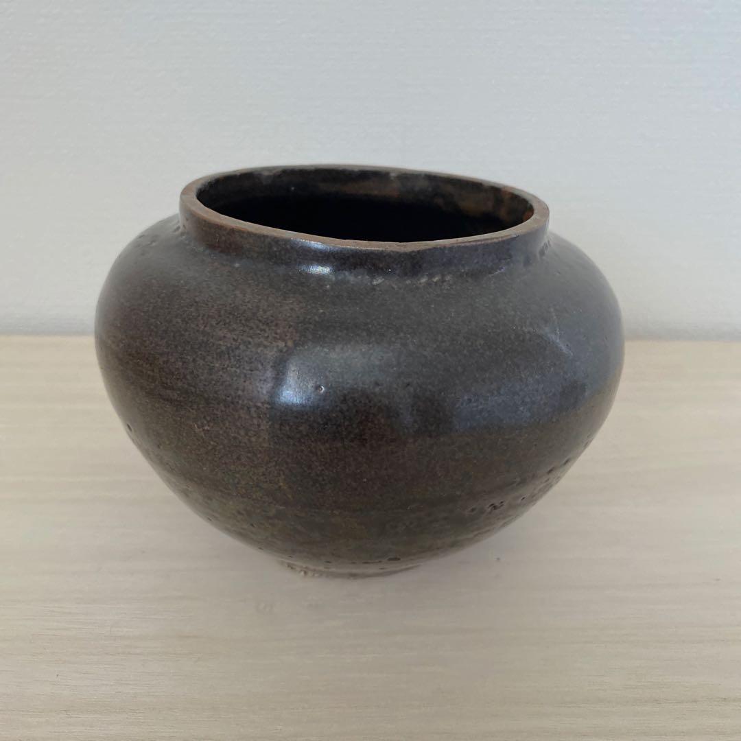 李朝　鉄釉壺　花入　骨董　壺　朝鮮美術