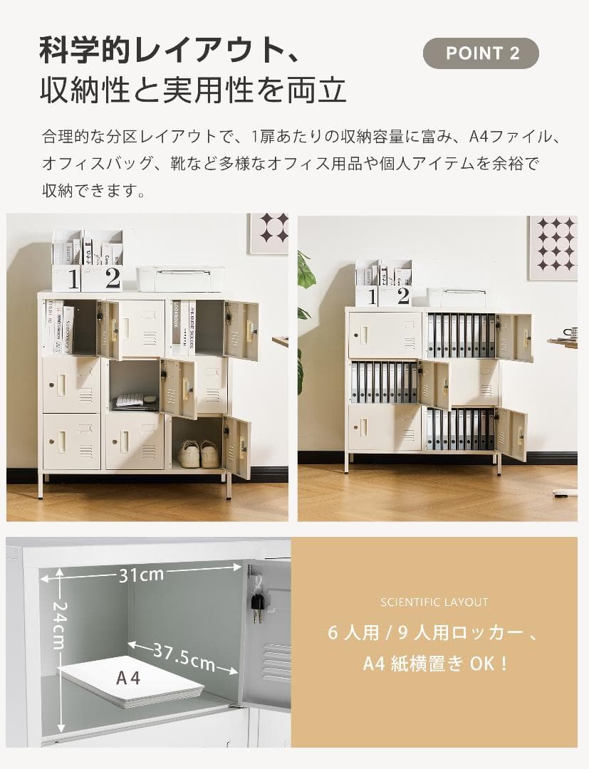 ロッカー スチールロッカー 6人用 ホワイト 鍵付き スペアキー付 スチール製