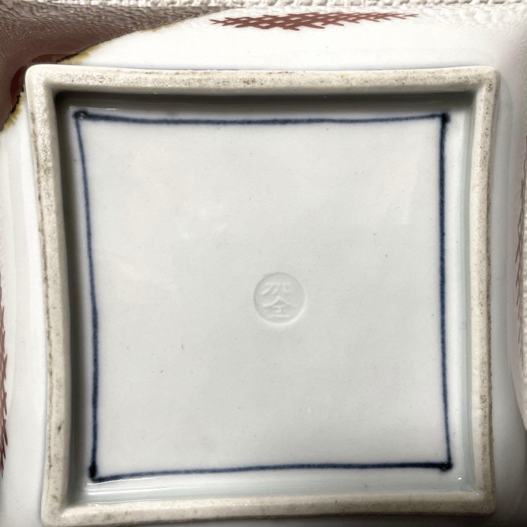 初代　滝口加全　　「椿絵」角皿　染付　共箱　九谷焼　【骨董】
