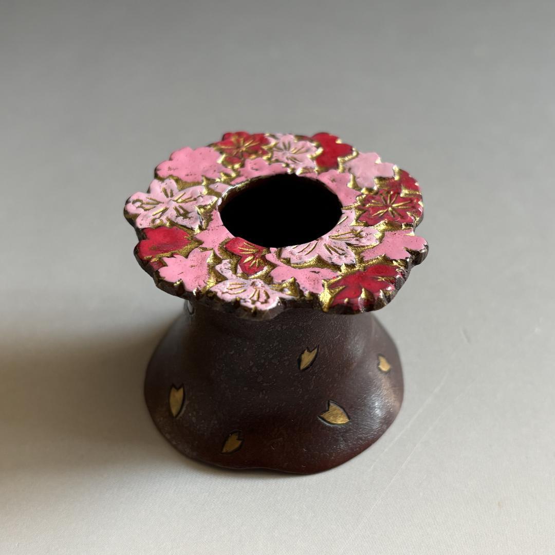 金谷宗林　唐銅　蓋置　桜花びら　茶道具