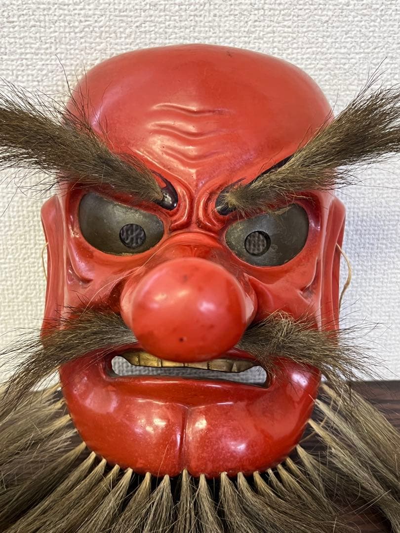備中神楽面　上田作　天狗面　木彫