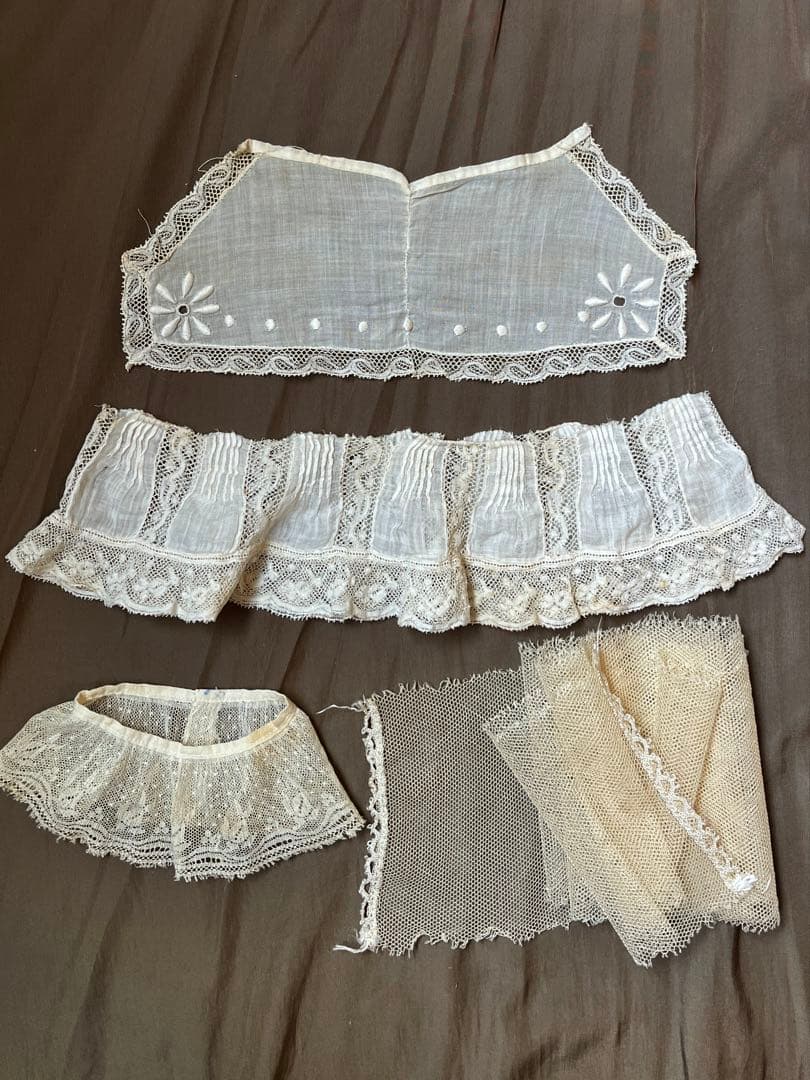 ◆フランスアンティーク｜古いレース素材セットパーツ手編みエクリュ生成り刺繍フリル