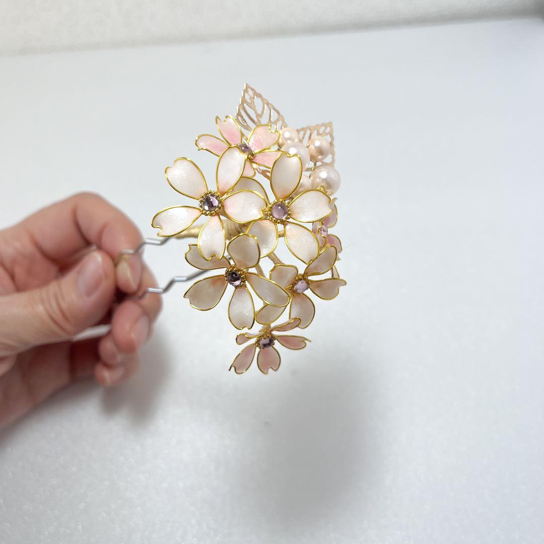 【薄桜かんざし】ディップアートの桜簪