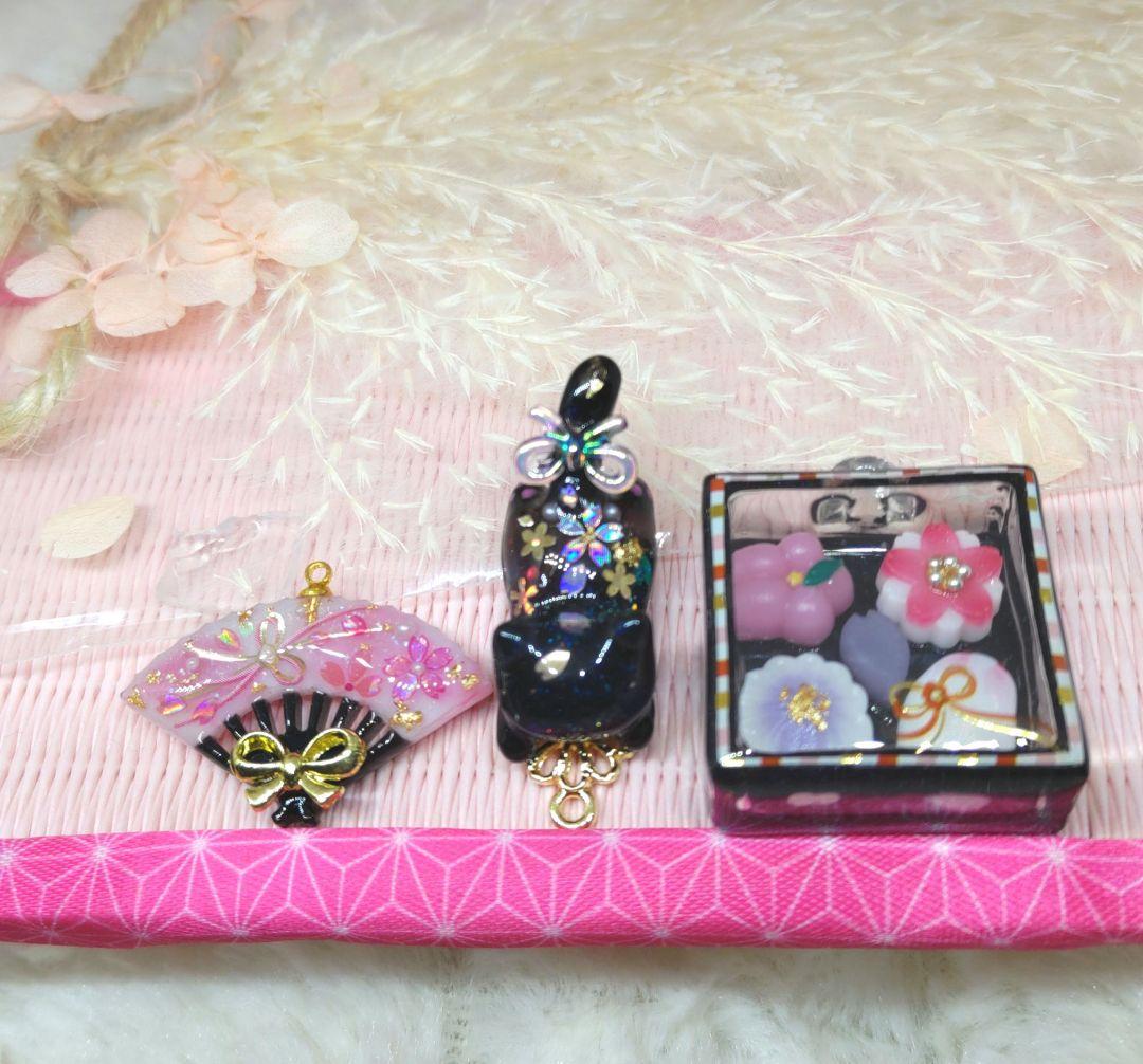 和菓子詰め合わせ❤ジャンピングねこさん❤リバーシブル扇❤チャームパーツセット♬