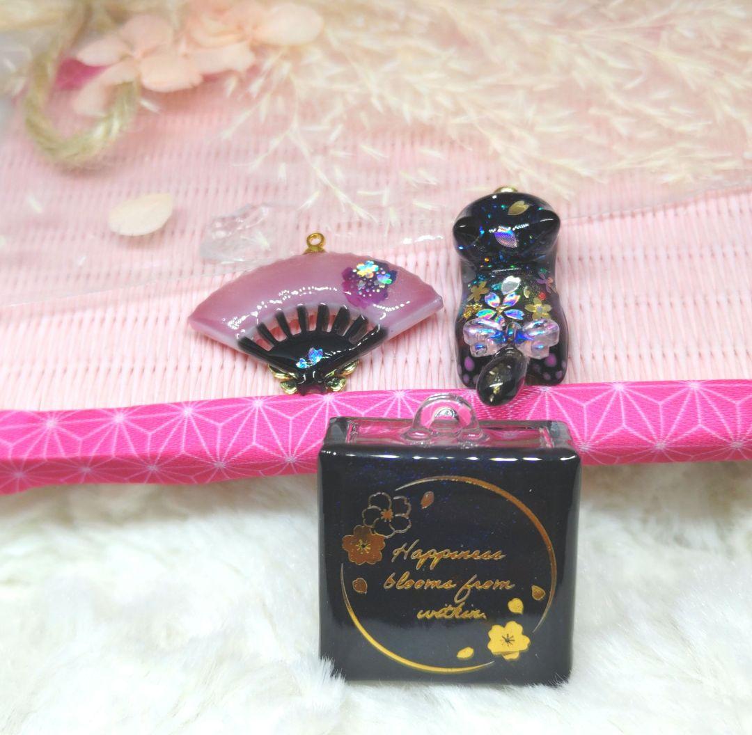 和菓子詰め合わせ❤ジャンピングねこさん❤リバーシブル扇❤チャームパーツセット♬