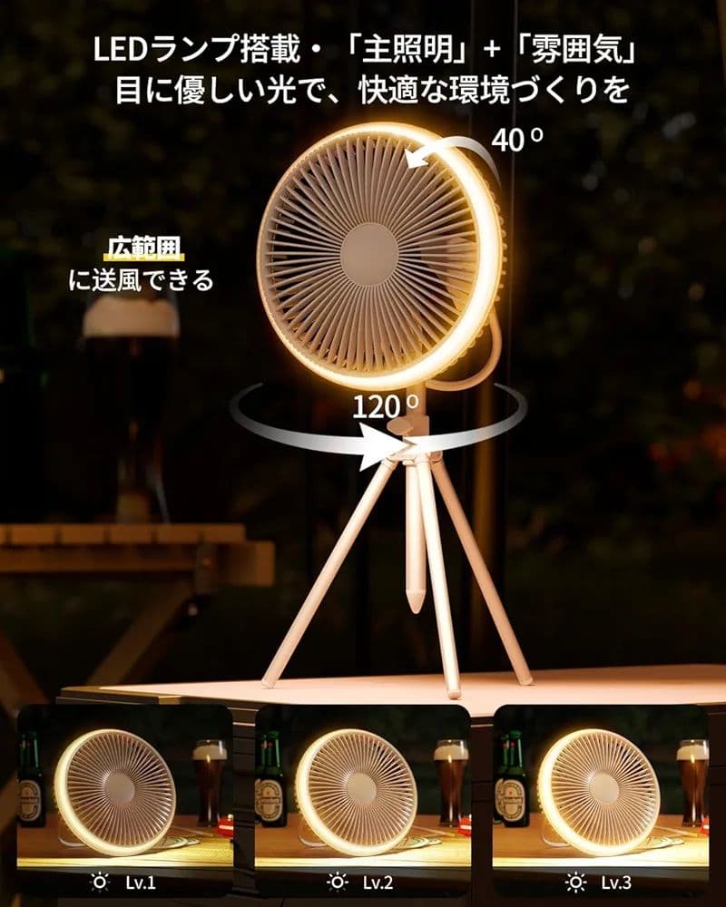 【超音波方式で蚊を撃退】扇風機 コードレス 多機能 風量調節 静音 白