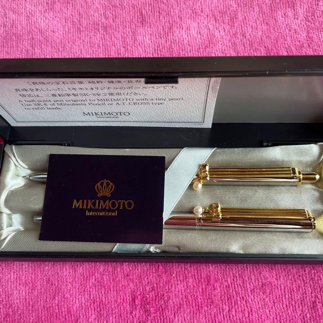 新品MIKIMOTO 真珠付きリボン　ボールペン シャープペン　ケース　箱入