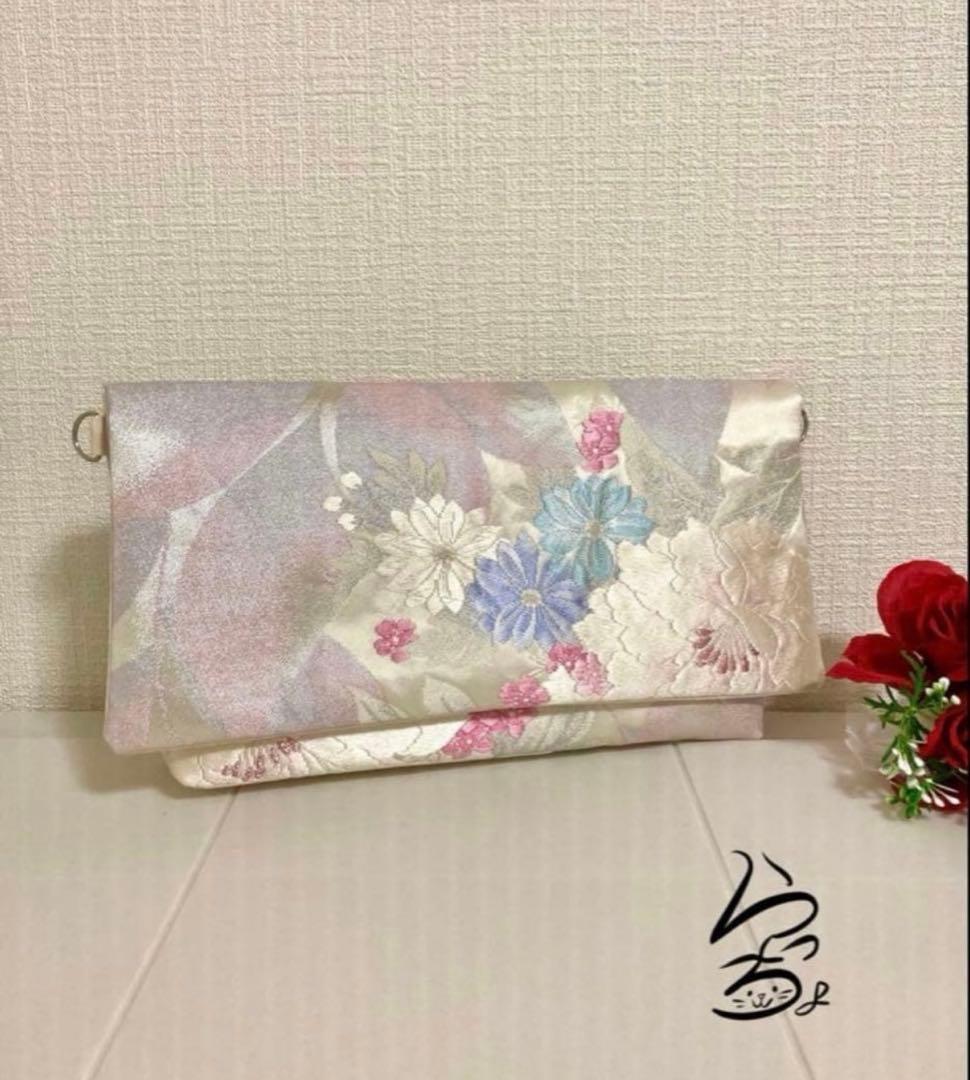 帯リメイク パステル クラッチバッグ