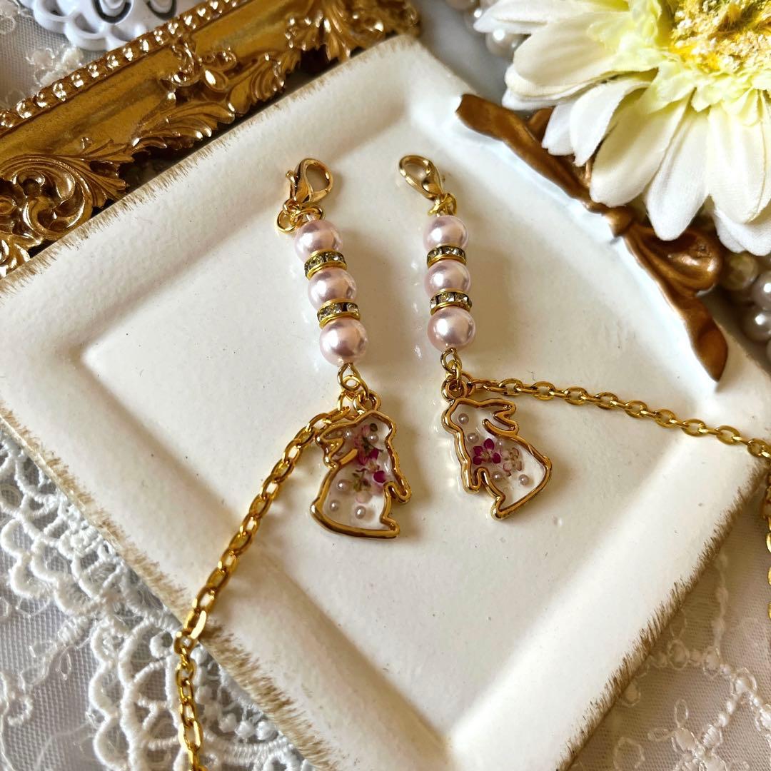♪❤️ うさぎ　レジン　パール　ロンデル　マスクチェーン　メガネチェーン