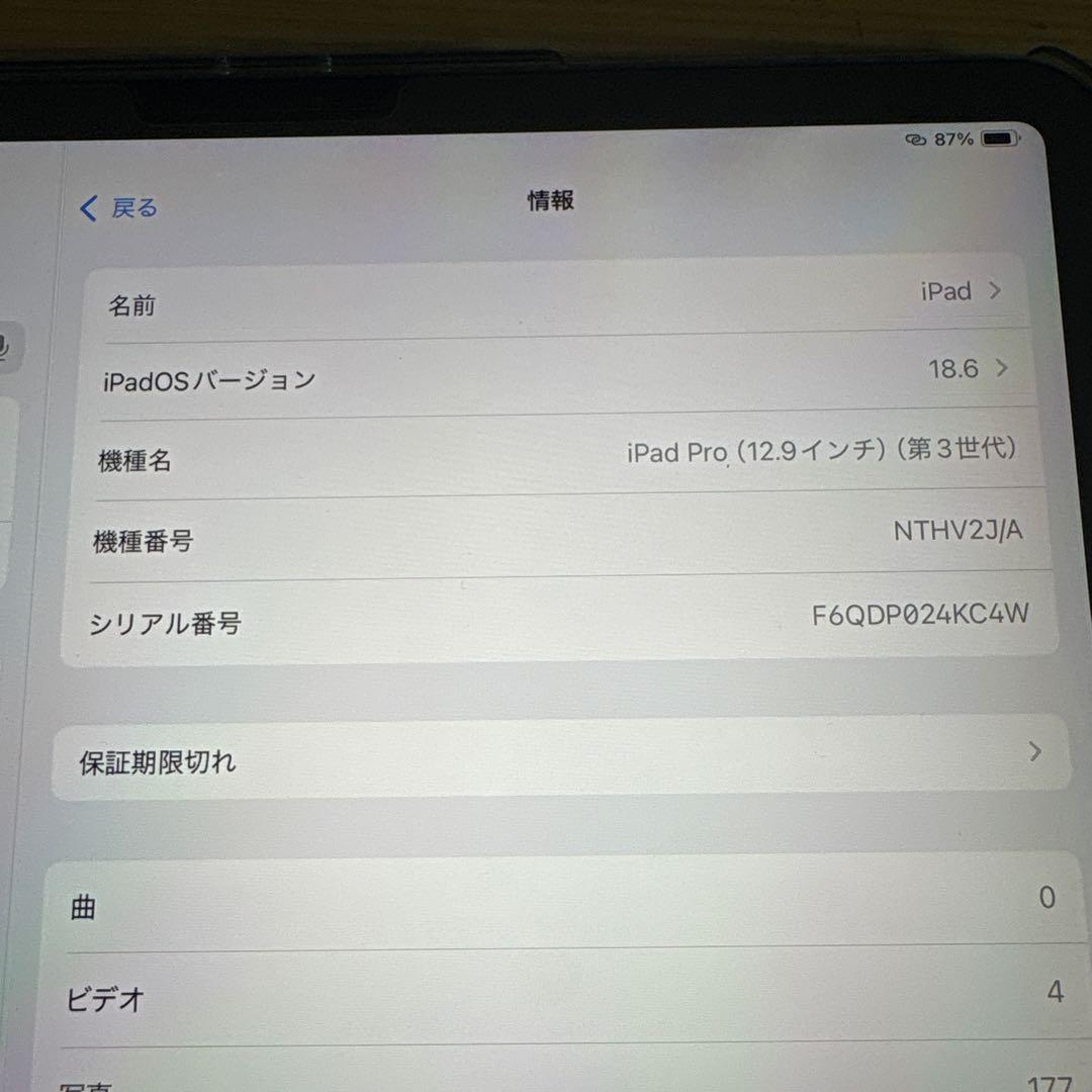 [ジャンク扱い]iPad Pro12.9 256GB 第3世代　バッテリー90%