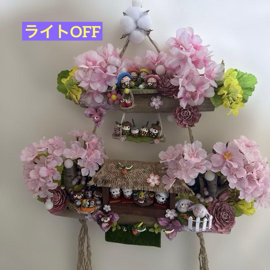 どんぐりアート♡桜満開トライアングルリース　メジロちゃん乗せ♡