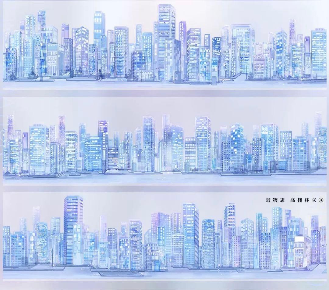 【9667】海外　マステ　5m巻　PETマスキングテープ　都市　建物　朝　背景系