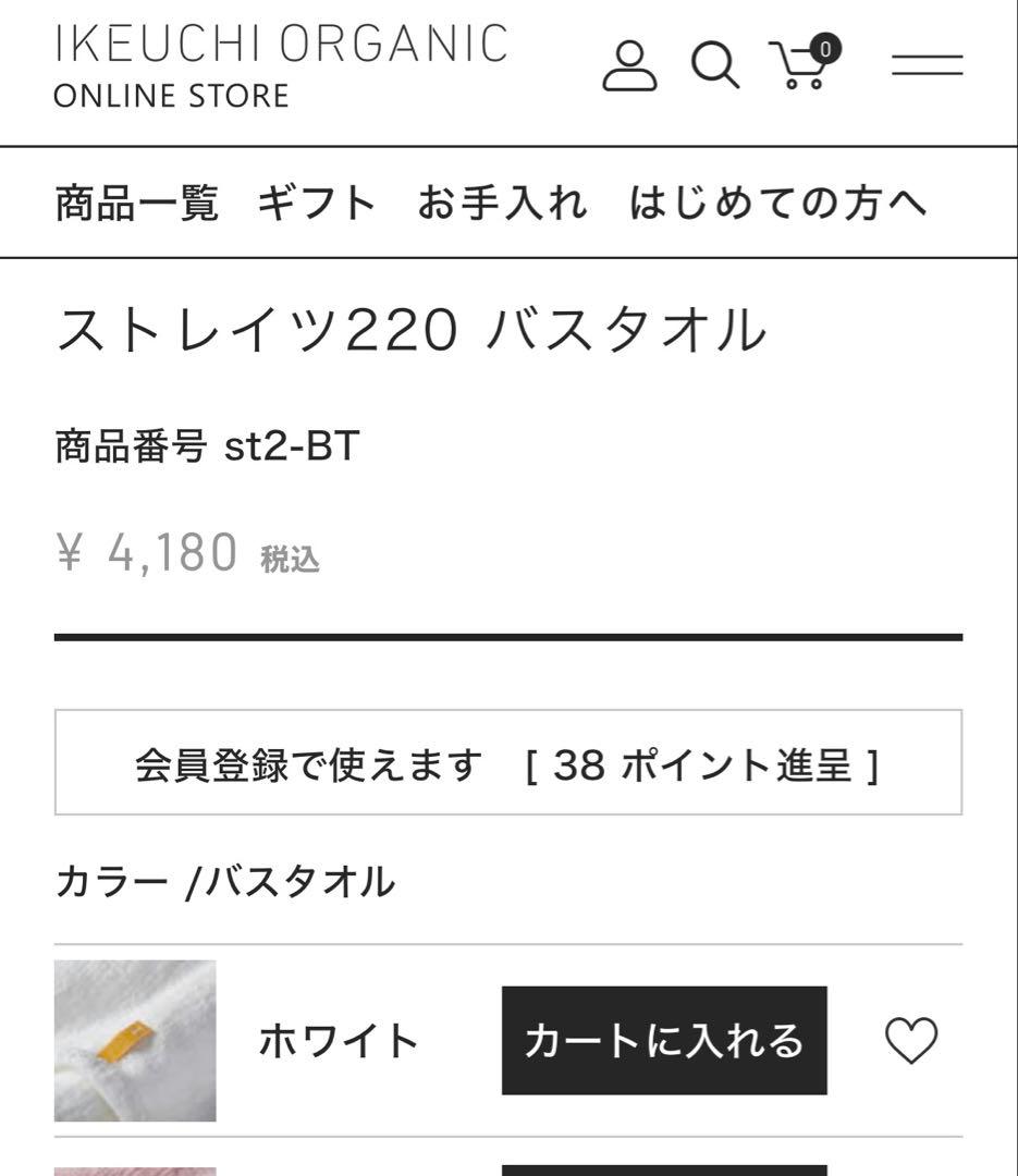 イケウチオーガニック　バスタオル2枚　ストレイツ