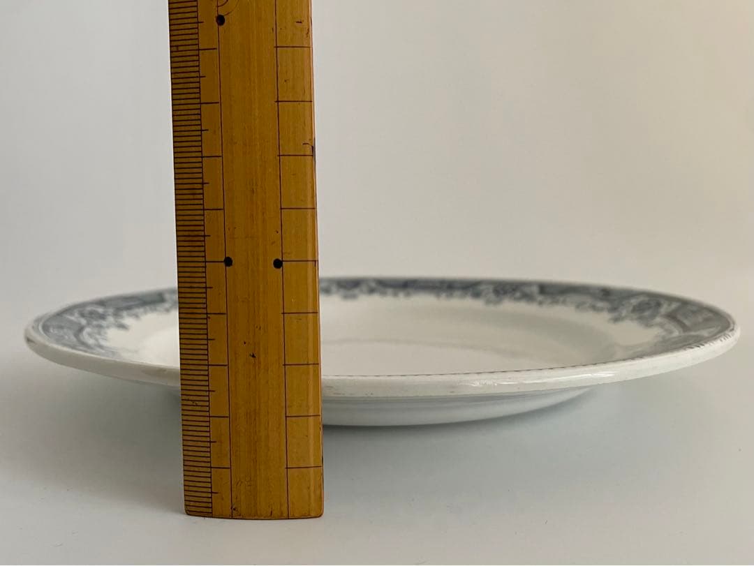 フランス　アンティーク　緑と白の装飾的な陶器の平皿