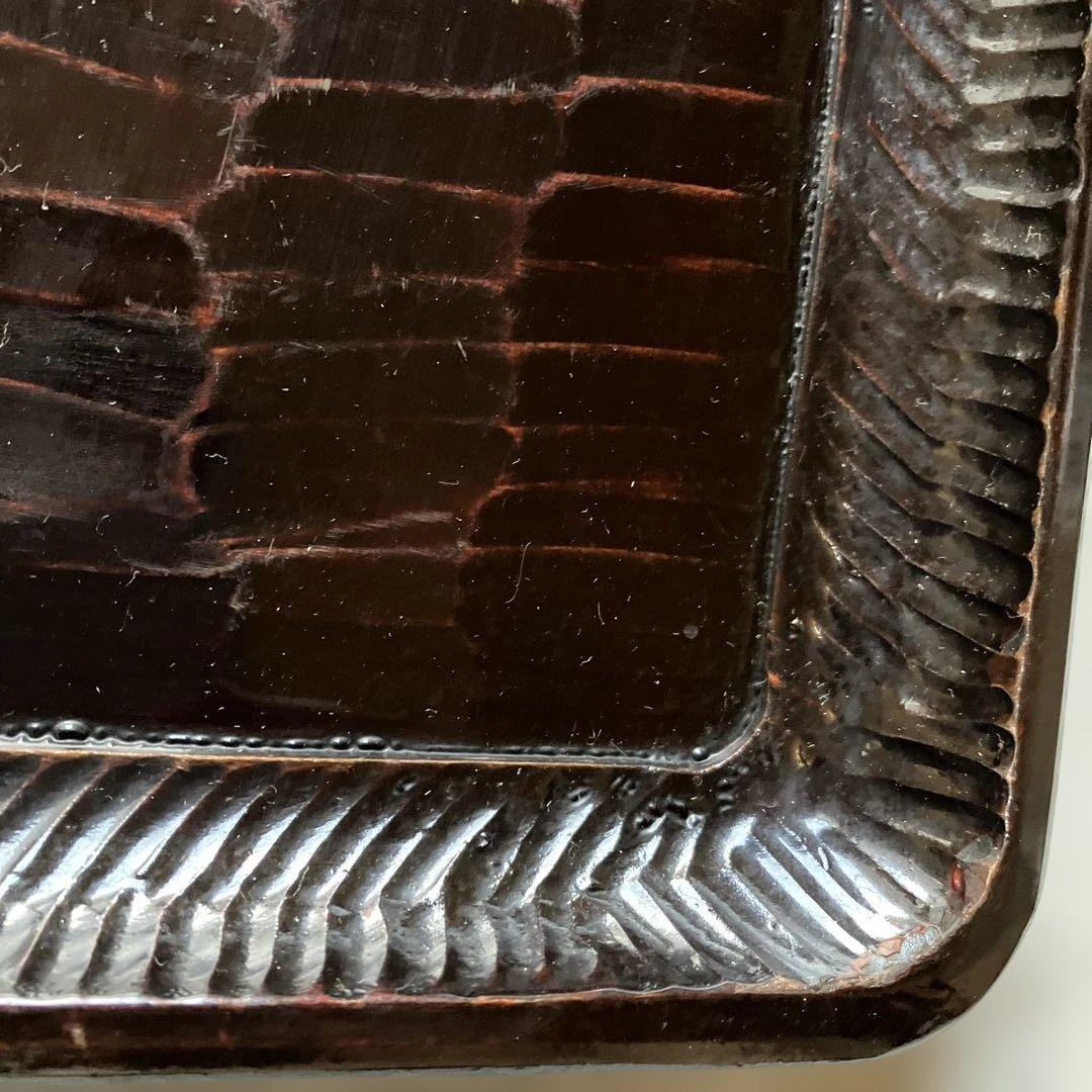 漆器 木製 四角　膳　漆塗り　盆　骨董 彫刻模様　5枚