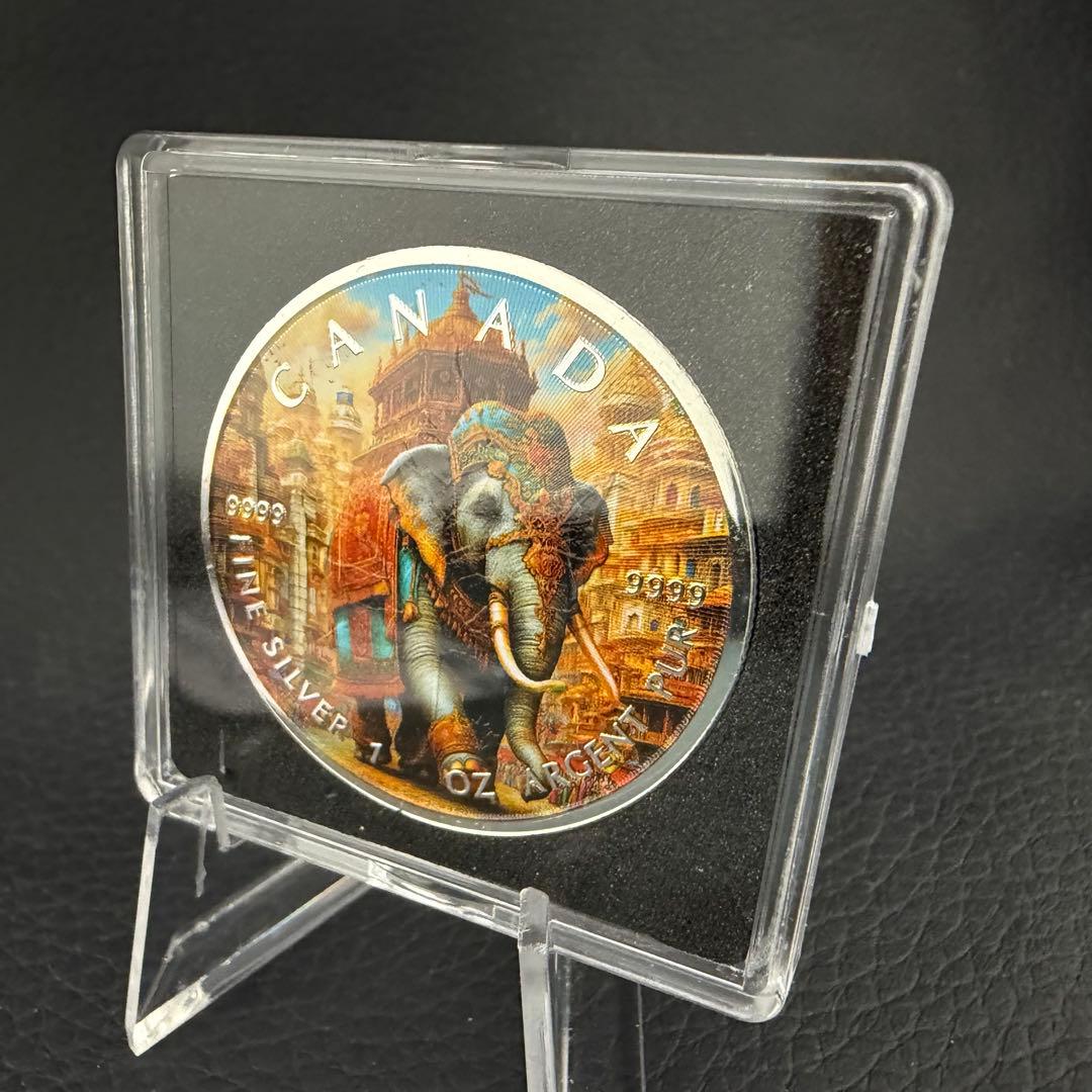 百枚限定 メイプルリーフ 銀貨 カラー インド象 エレファント 1オンス 1oz