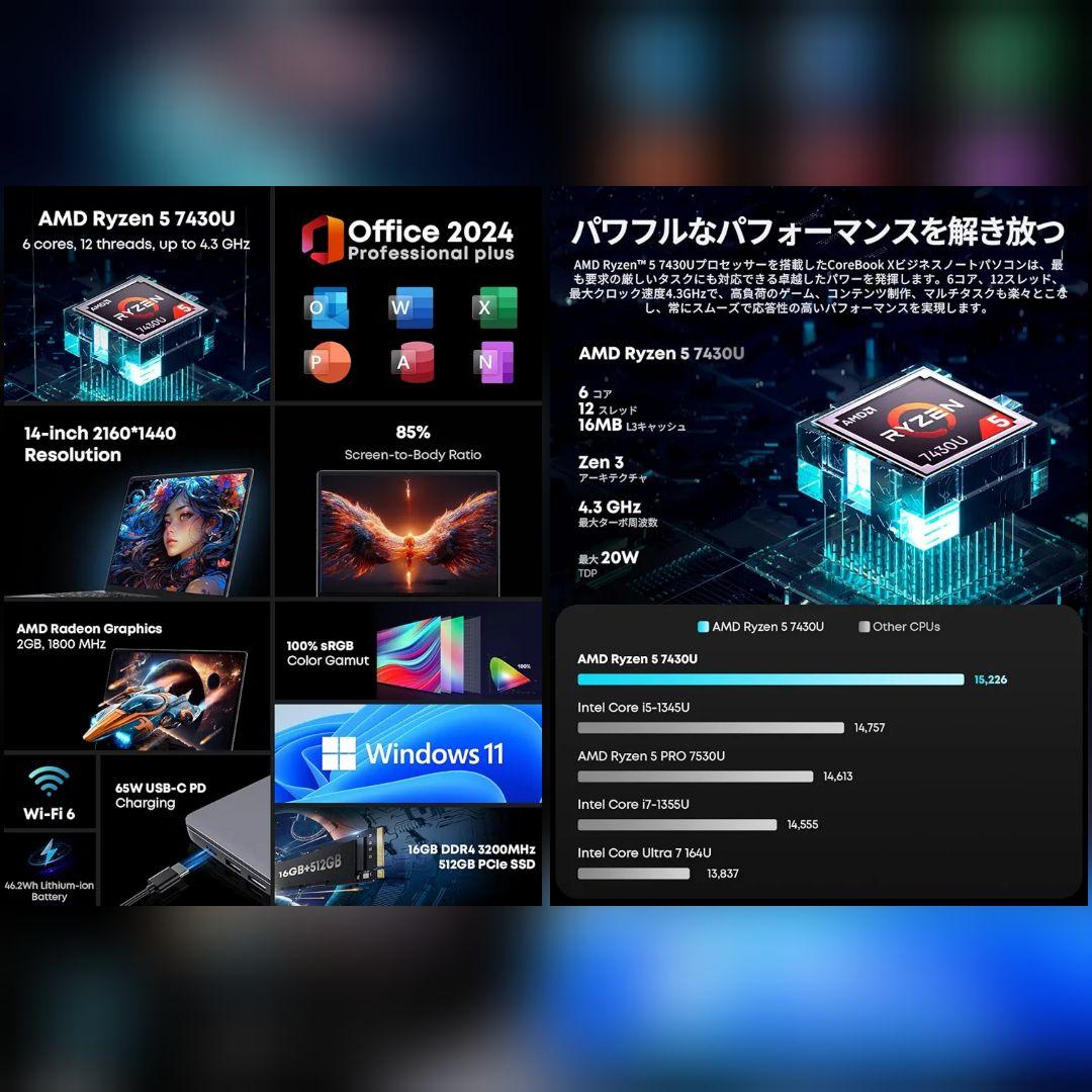 CHUWI Corebook X Ryzen5 16GB Office2024付