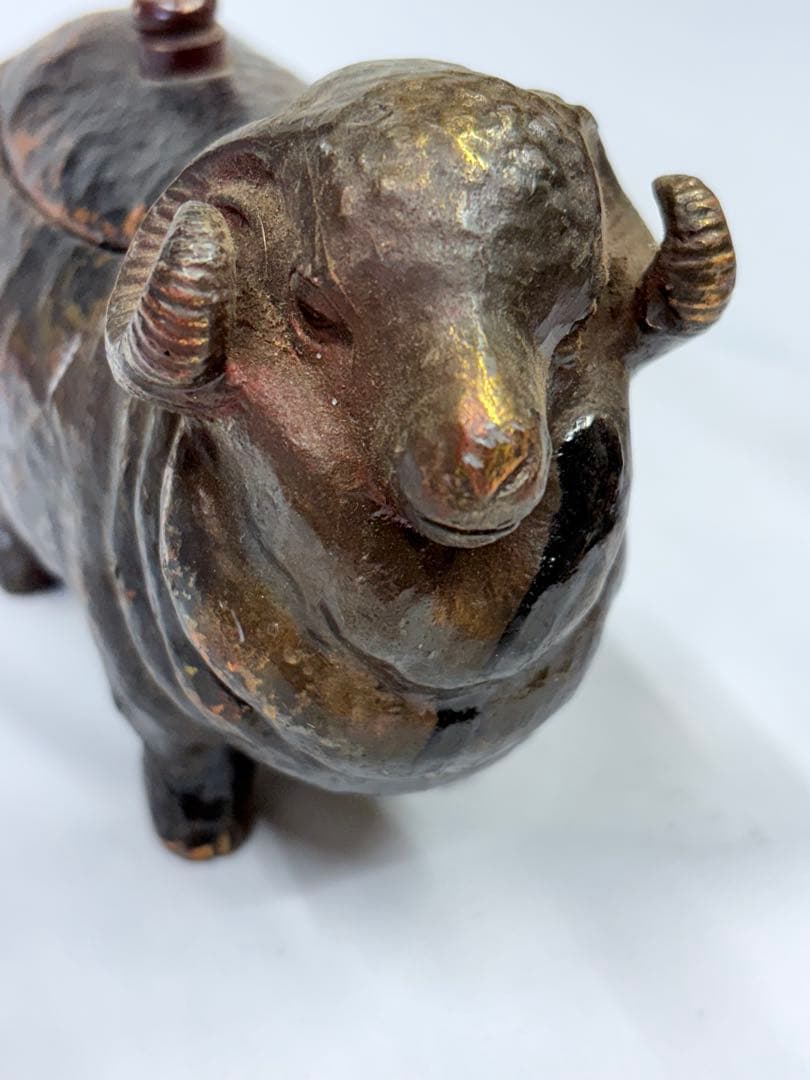 香炉 骨董品 古銅 中国美術 羊 干支 アンティーク 縁起物 金属 蓋付き