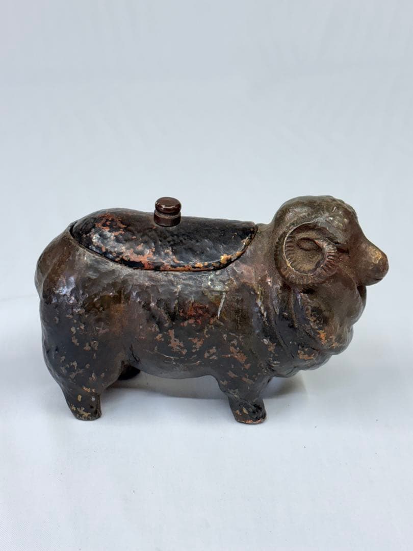 香炉 骨董品 古銅 中国美術 羊 干支 アンティーク 縁起物 金属 蓋付き