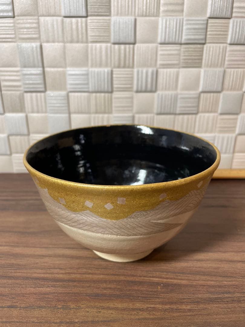 【茶道】中村梅山　青海波茶碗