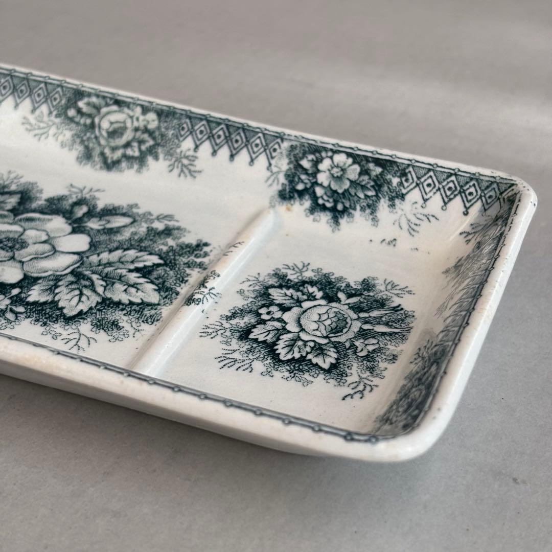 希少フランスアンティーク サンタマン JARDINIERE 藍色の花模様 トレイ