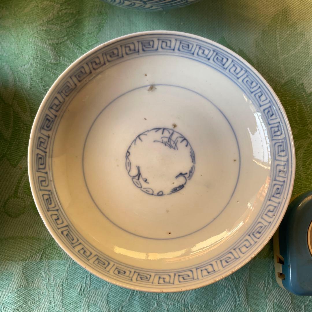 古伊万里　染付　牡丹　唐草　蓋付ご飯茶碗2客