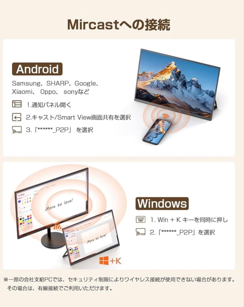 15.6インチ モバイルモニター ワイヤレス 8000mAh大容量バッテリー