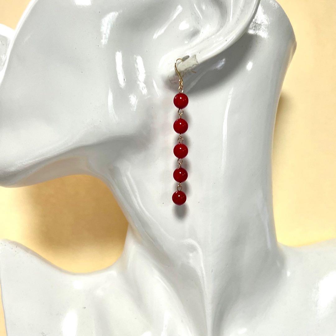 【Rtav】特価 K18 赤珊瑚 6mm ５連タイプ フックピアス