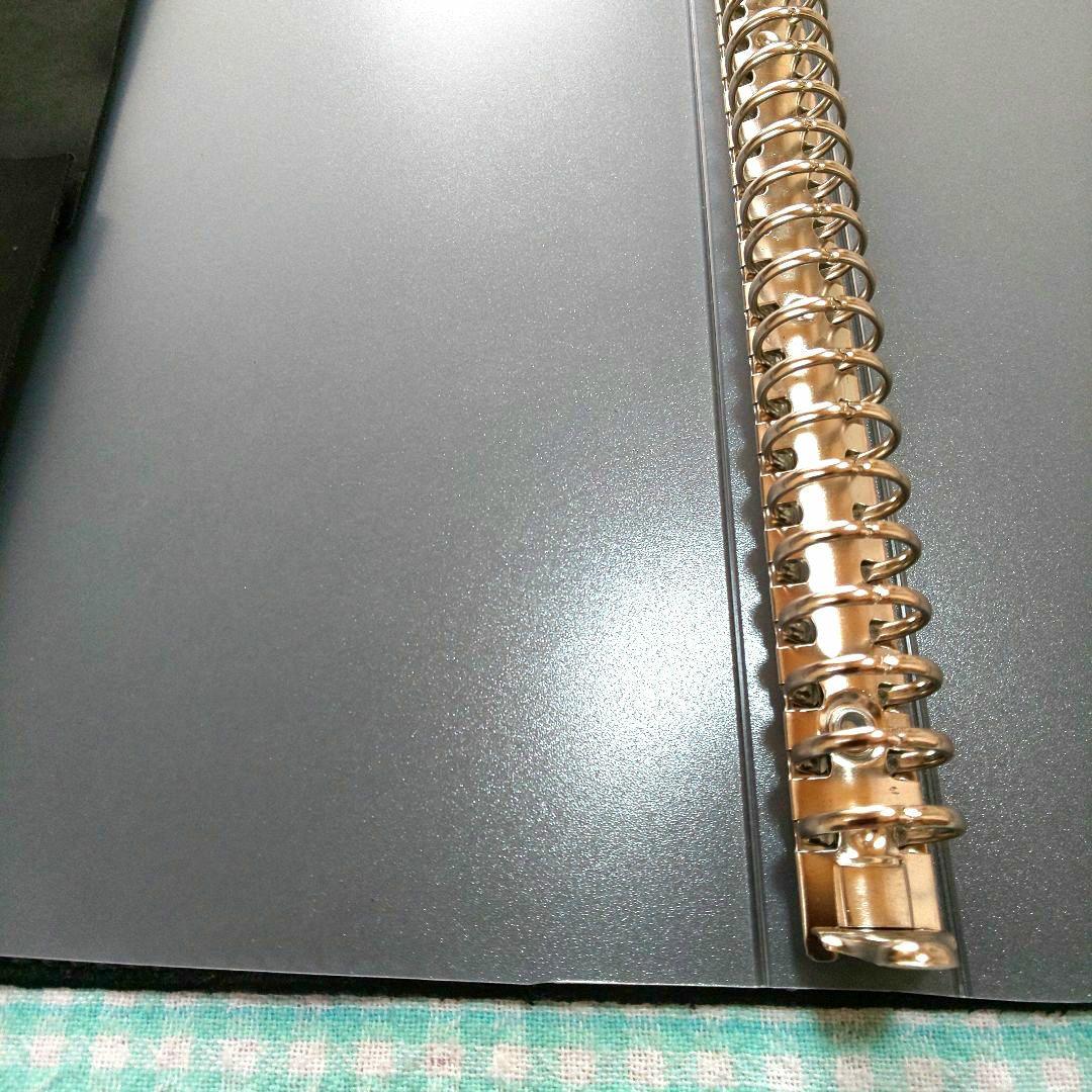 オイルワックスヌメ革 黒レザーカバー、B5 26穴バインダー付