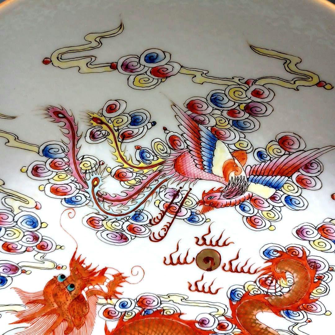 粉彩龍鳳文皿　中国古美術