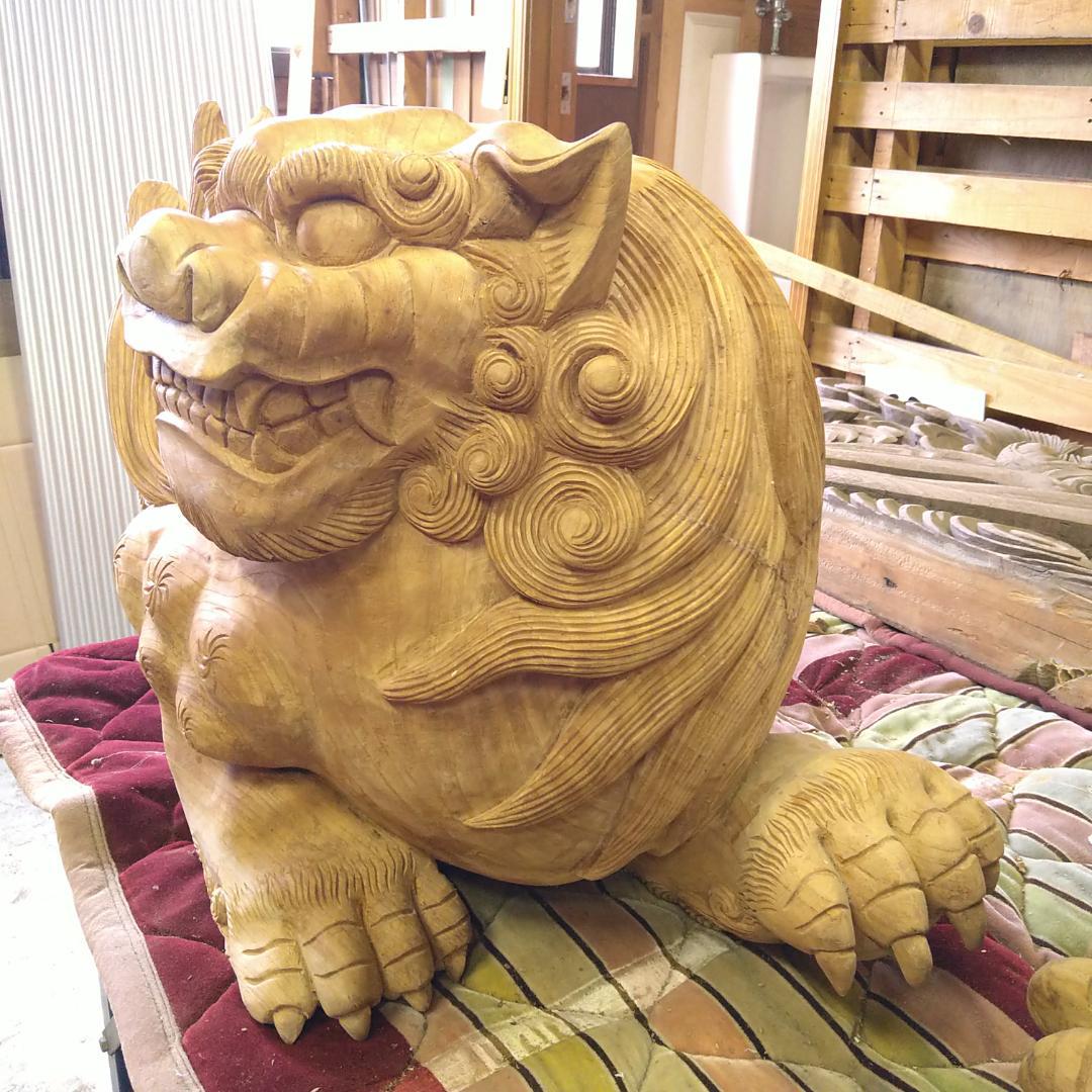 【新品 未使用】獅子鼻 木鼻 シーサー 木彫り 手作り 高さ49cm 幅55cm