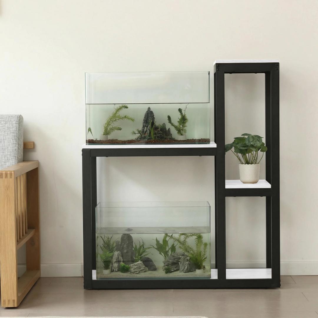 【三段-高さ109cm】水槽台 耐荷重170kg 三段木製 スチール ホワイト